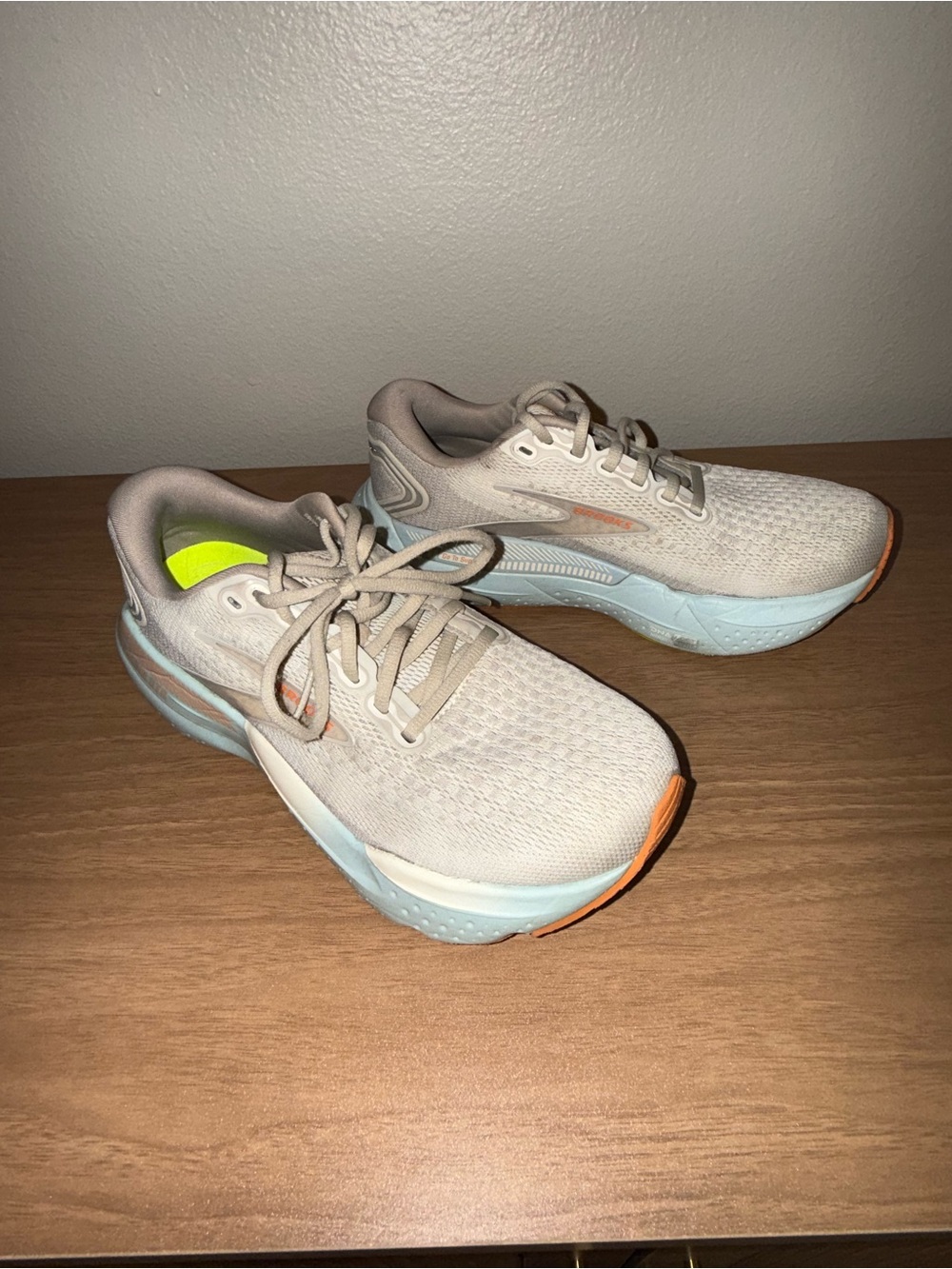 Brooks Women’s Neutral Beige Running Shoes with Light Blue Sole